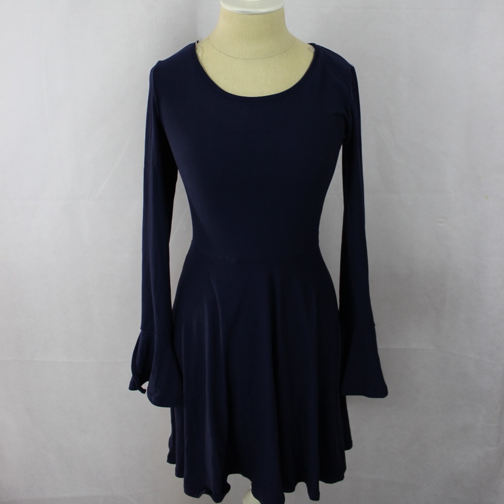 Planet Gold  Bell-Sleeve Fit & Flare Dress NAVY - Picture 4 of 4